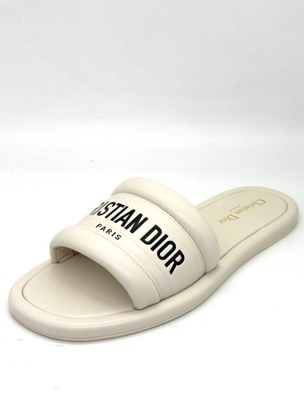 DIOR  EVERY D Signature Leather Flat Slide Mules Sandals Shoes Off White - Picture 6 of 16
